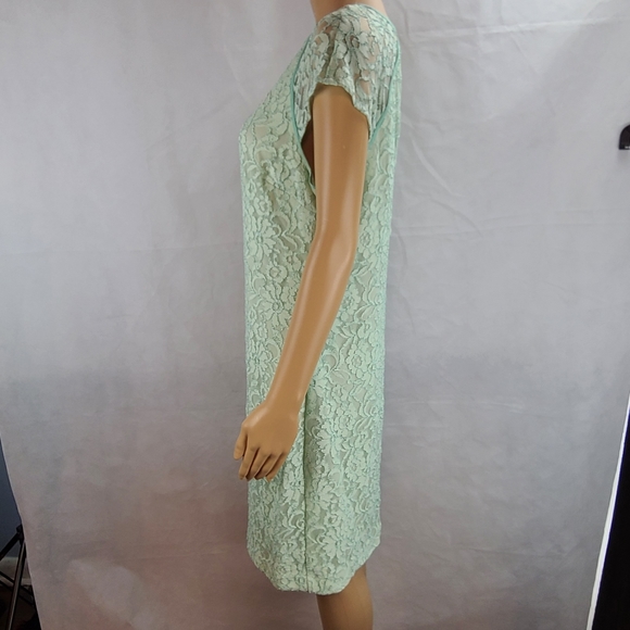New York & Company Stretch  Women's (M) Mint Green Lace Sleeveless Sheath Dress - Picture 5 of 12